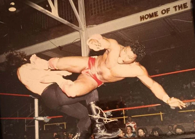 Gary Jackson delivering a dropkick